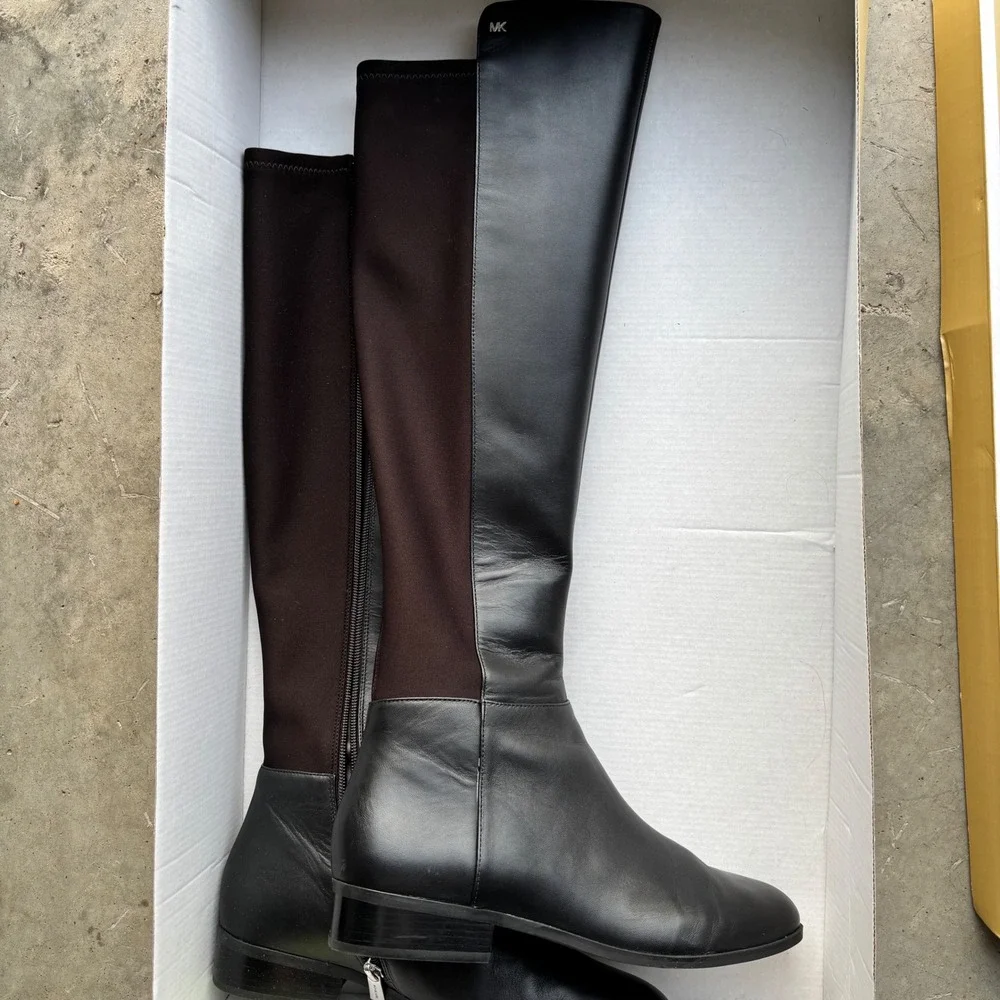 Michael Kors Bromley Flat Boot‎ Black Leather Over The Knee 9.5M 40F9BOFBEL